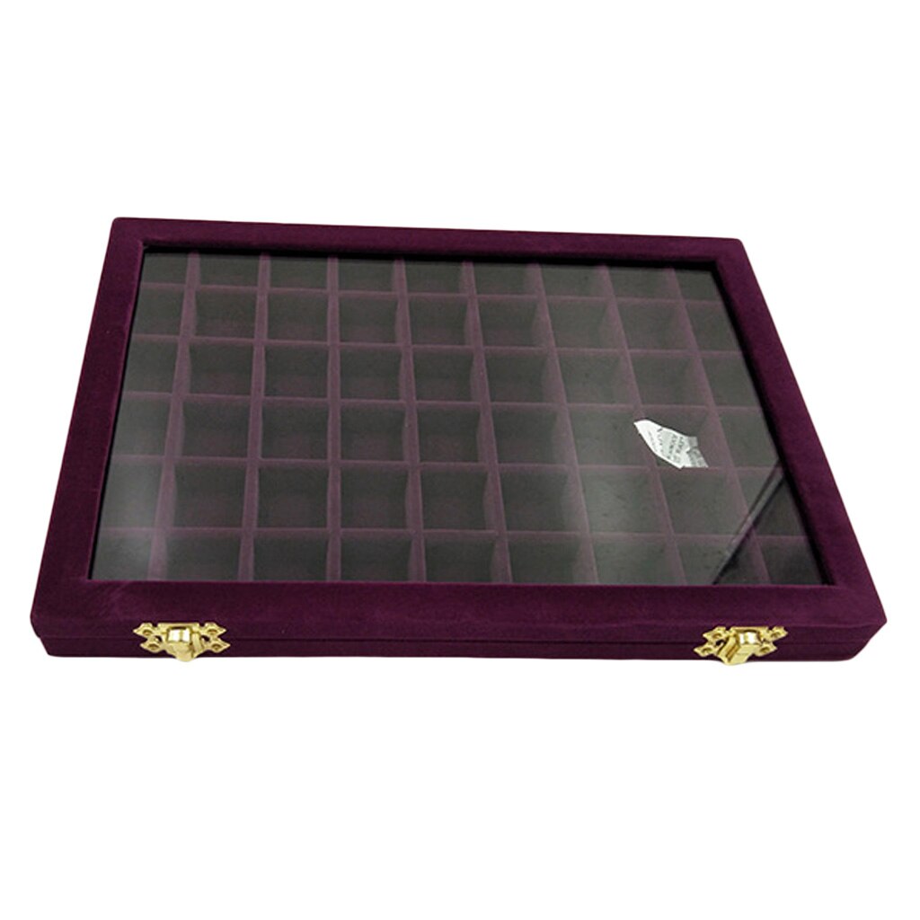 Wood Jewelry Box Lockable Earring Gemstone Storage Organizers w/ Glass Lids Case: Purple