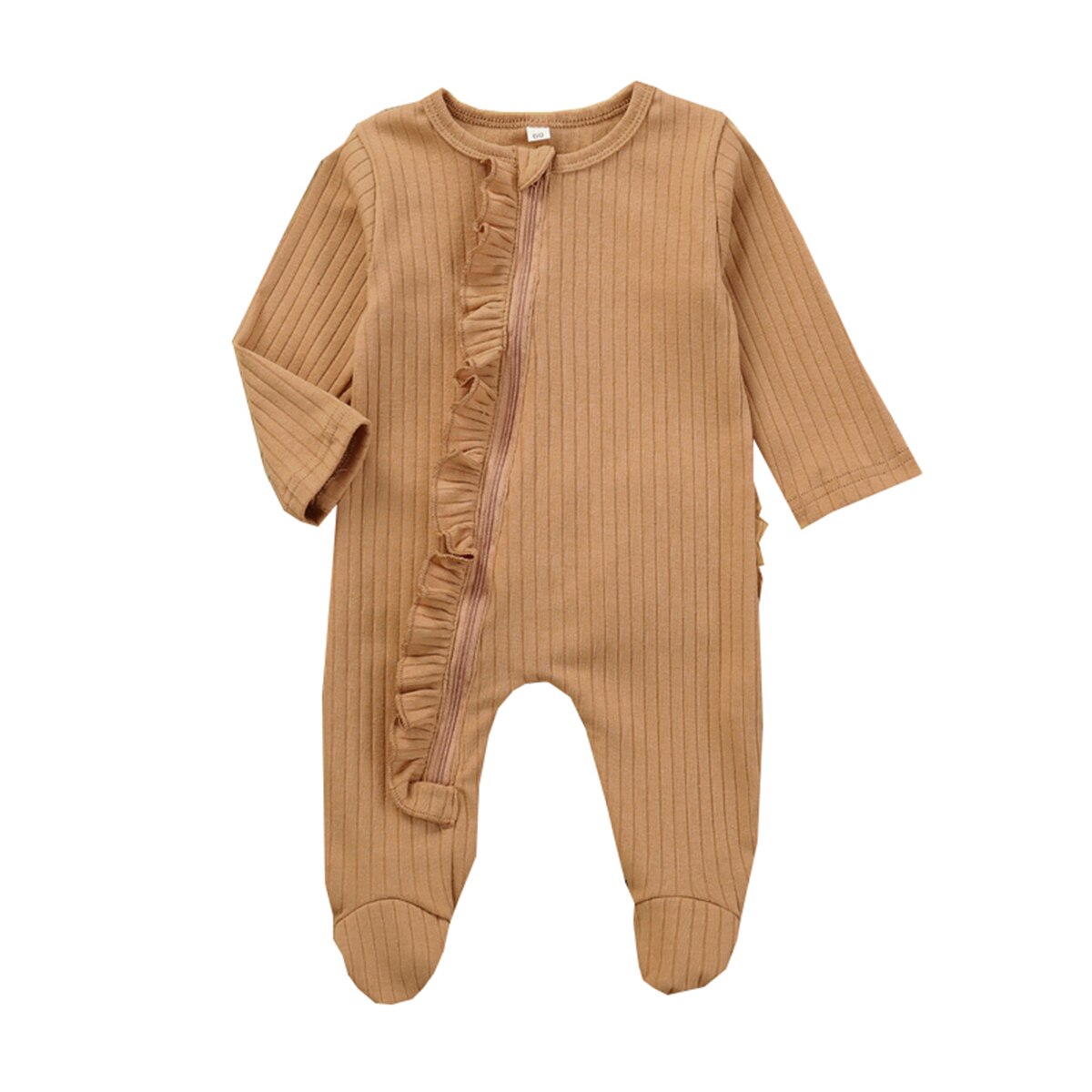 Citgeett Autumn Solid Newborn One-piece Footies Pajamas Infant Long Sleeve Round Neck Ruffle Nightclothes: B / 3M