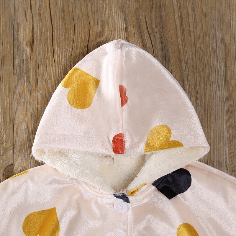 0-24M Leuke Pasgeboren Baby Meisje Hart Print Warm Hooded Mantel Uitloper Warme Baby Kleding