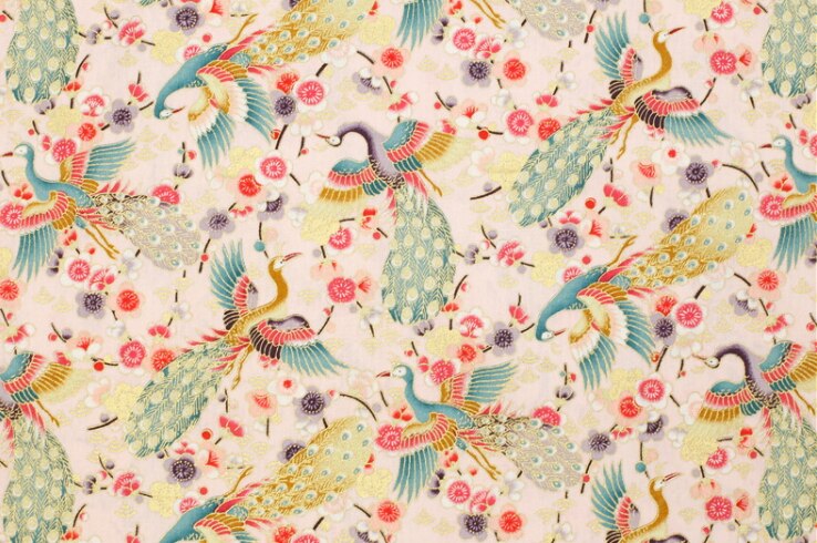 Tela de sakura de pavo real de estilo japonés, ropa de vestir artesanal, mantel, colchas hechas a mano, decoración de algodón satinado, reactivo bronce: Rosa / 45X70CM