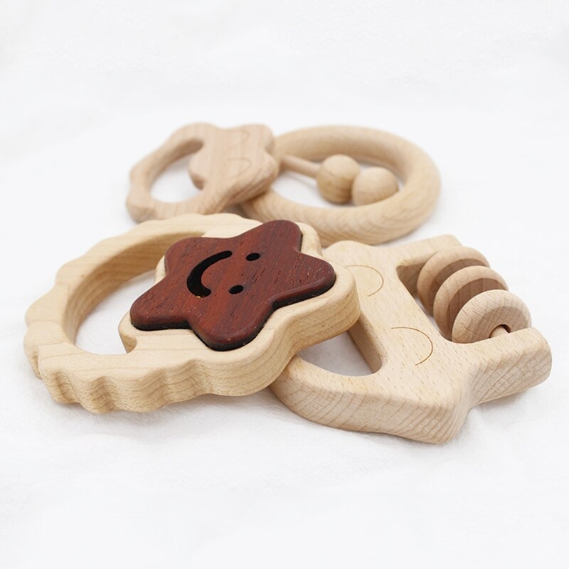 Baby Bijtring Houten Ring Wolken Rammelaar Verpleging Kauwen Kinderziektes Speelgoed Armband Molaire Fopspeen Douche Voor Pasgeboren Baby