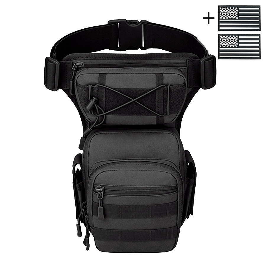 Outdoor wear-resistant nylon multifunctional leg bag with adjustable MOLLE mounting waist bag toolkit: black color
