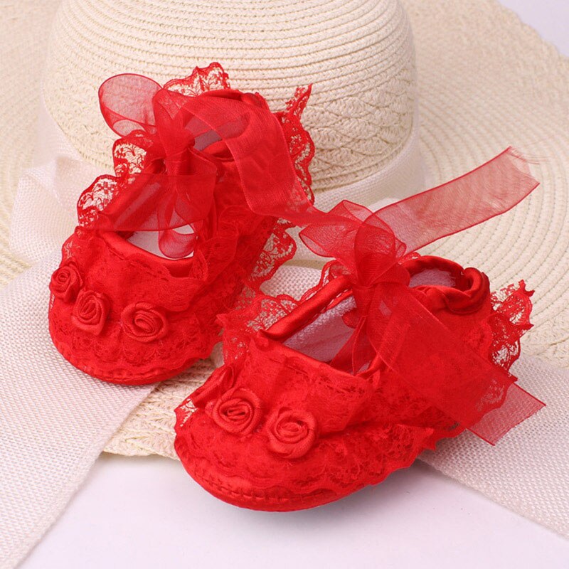 Summer Lace Bows Princess Baby Socks With Anti Slip Soles Newborn Infant Baby Girl Socks Flower Sock Shoes 6-12M Sokken: princess red