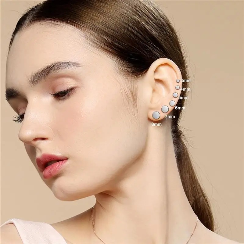 Orecchini a bottone neri rotondi in acciaio inossidabile da 2 pezzi per uomo, orecchini a bottone punk da 3-8 mm orecchini spingere indietro per gioielli da donna