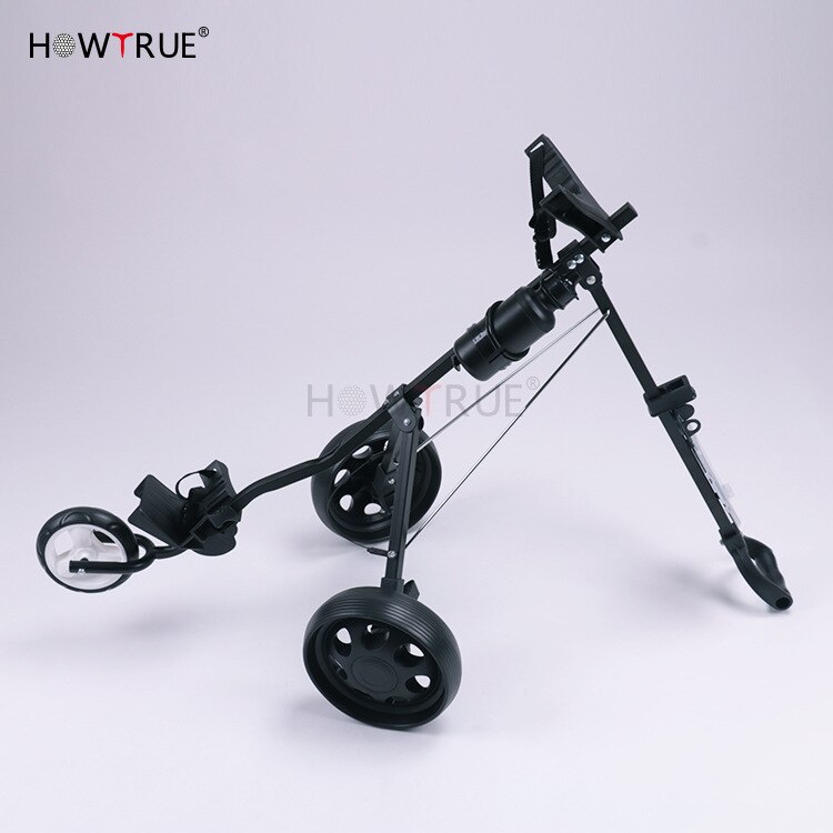 Golf Trolley Pull Cart 3 Wheels Aluminium Alloy Foldable With Brake Voiturettes Quick Assembly Dragging Gadget Galov Bag Trailer: black