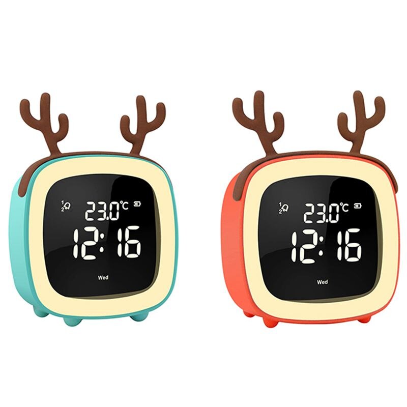 2pcs Cute Digital Alarm Clock for Kids Women Toddler Night Light,Dimmer,Sleep Timer - Blue & Orange