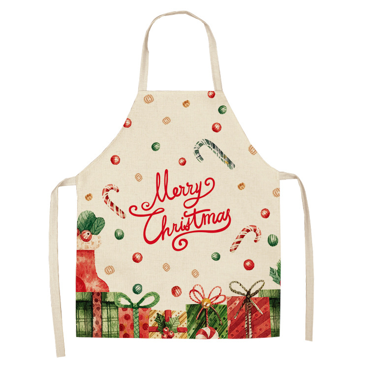 Christmas Printed Women Kitchen Aprons Waterproof Cooking oil-proof Cotton Linen Antifouling Chef Apron man kid aprons