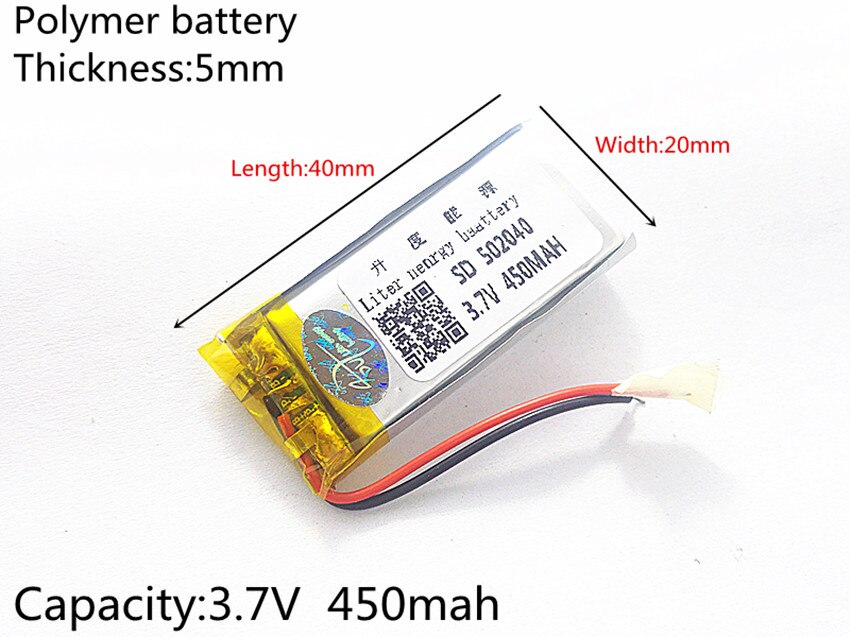 Batería recargable de polímero de litio LiPo, 3,7 V, 450mAh, 502040, células de iones para Mp3, Mp4, Mp5, DIY PAD, DVD, E-book, auriculares bluetooth