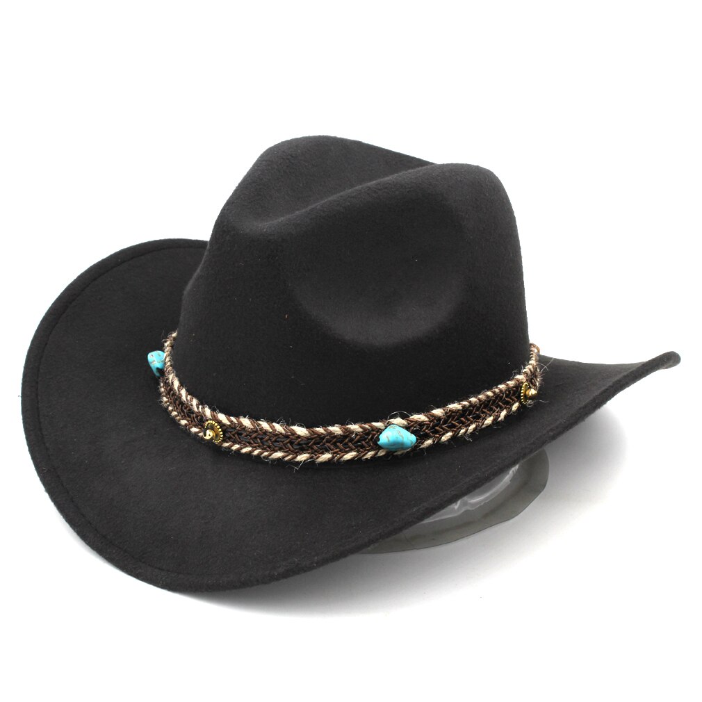Mistdawn unisex ull bred brätte western cowboyhatt cowgirl kostym keps turkos hampa rep storlek 56-58cm bbe: Svart