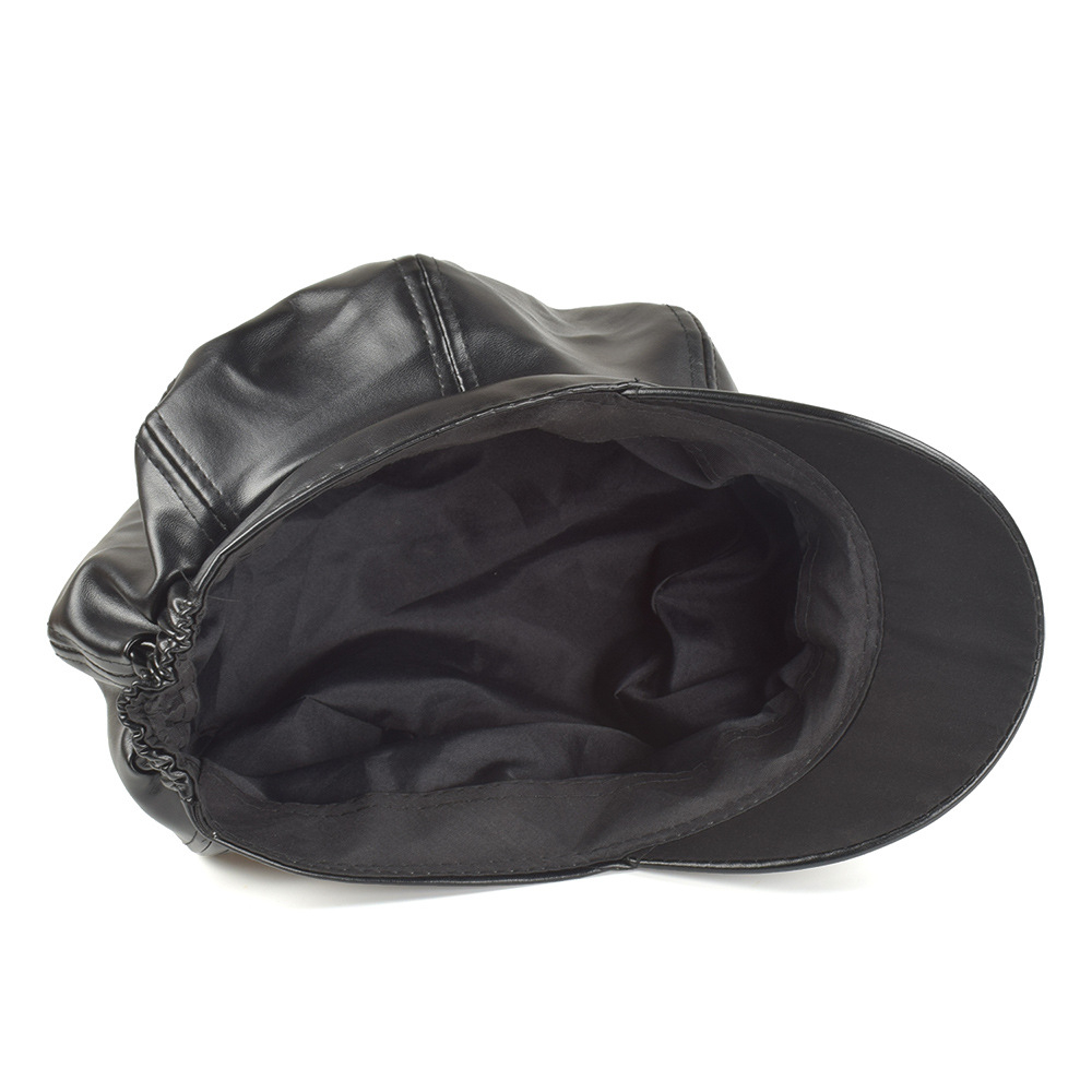 Hoaree rød newsboy cap pu skinn solid åttekantet cap høst vinter vintage damer flat cap hun beret lue