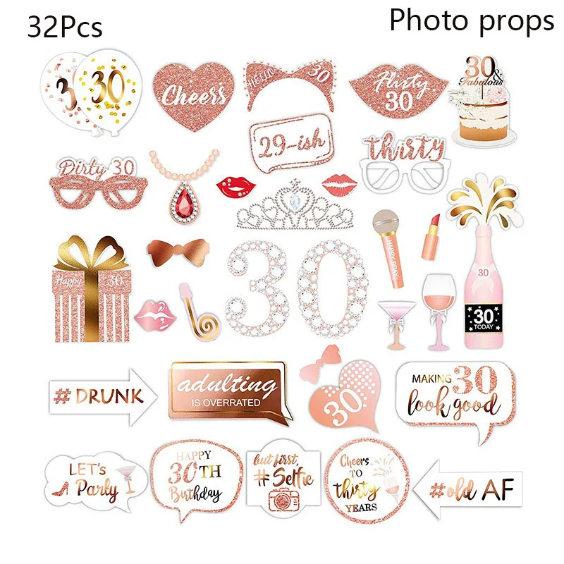 1Set Pink 18 21 30 40 50 60 Year Old Paper Handheld Photography Props Adult Happy Birthday Anniversary Party Decor Supplies: plum