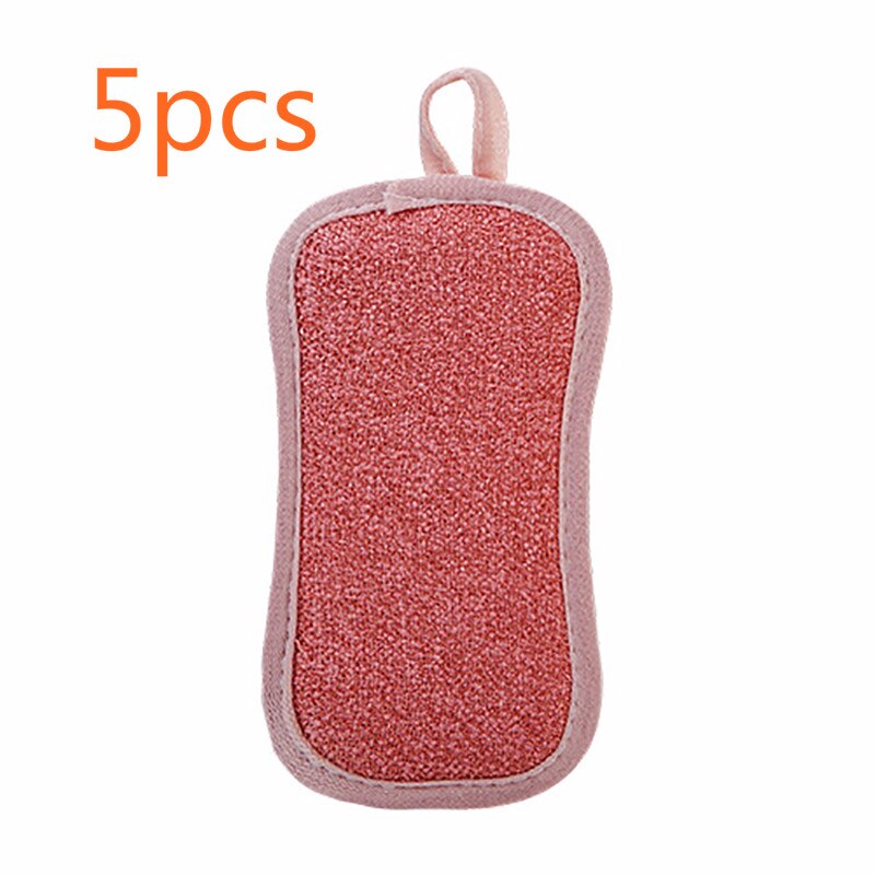 Double Sided Scouring Pad Reusable Cleaning Dish Cloth Kitchen Cleaning Tools Wipers Decontamination Dish Towels Cleaning Brush: 5pcs red