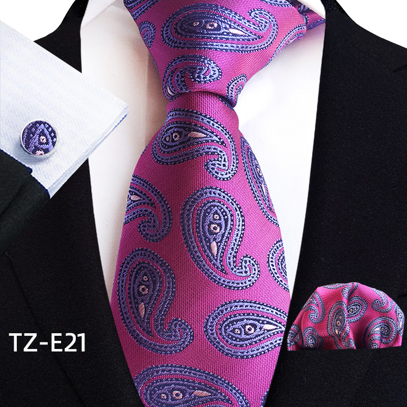 Gold Paisley Silk Ties For Men Luxury 8cm Royal Striped Necktie Pocket Square Cufflinks Set Jacquard Weave Tie Suit Accessories