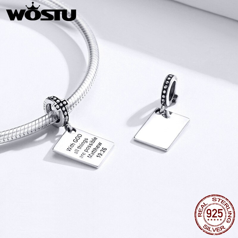 WOSTU 925 argent Sterling Bible breloques avec dieu toutes les choses sont possibles matthieu Religion perles idéal pour bracelet bijoux CQC1424