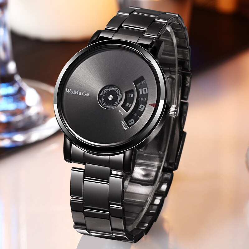 Relojes Womage hombres deportes relojes negro de acero inoxidable de cuarzo reloj masculino reloj hombre erkek kol saati montre homme