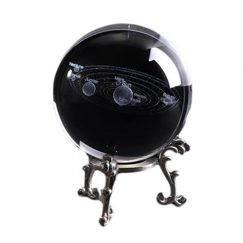 Kids Educational Solar System 3D Planets Miniature Crystal Ball Model Home Decor: Silver Metal Base