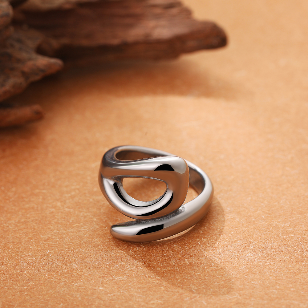 Onregelmatige geometrische gladde metalen open ringen voor dames heren Verklaring dikke koepelvingerring verstelbare roestvrijstalen sieraden: Zilver