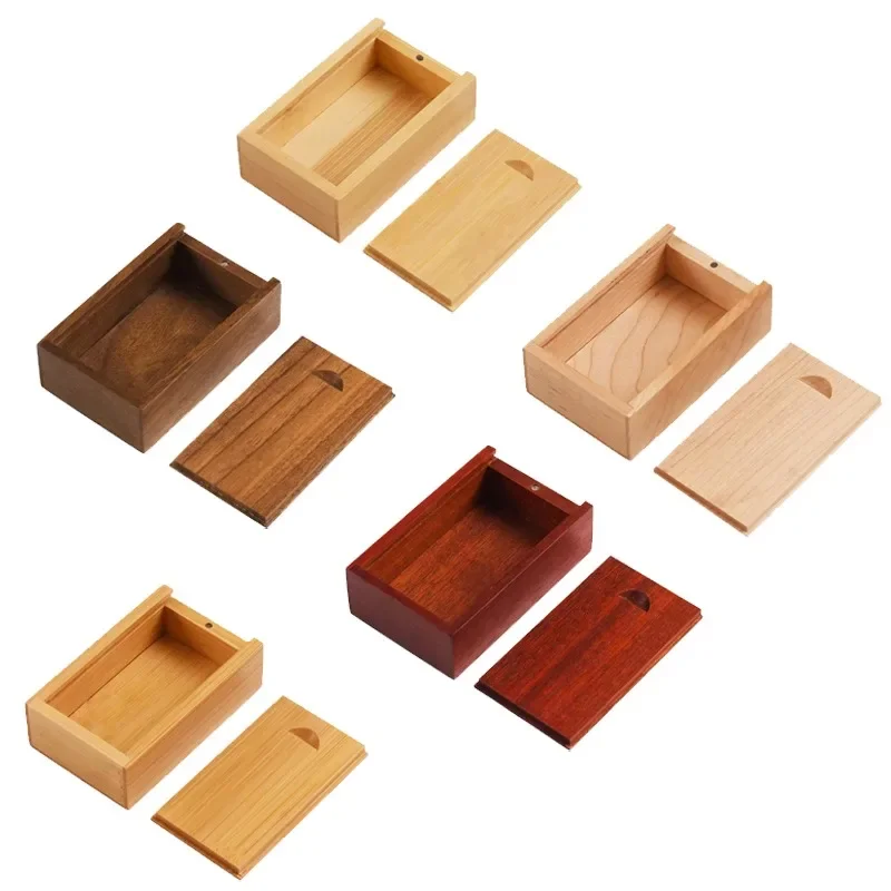 Caja de almacenamiento sin terminar de madera Natural maciza, 5 uds., con tapa deslizante para collar, anillo, caja de , caja de madera decorativa USB para