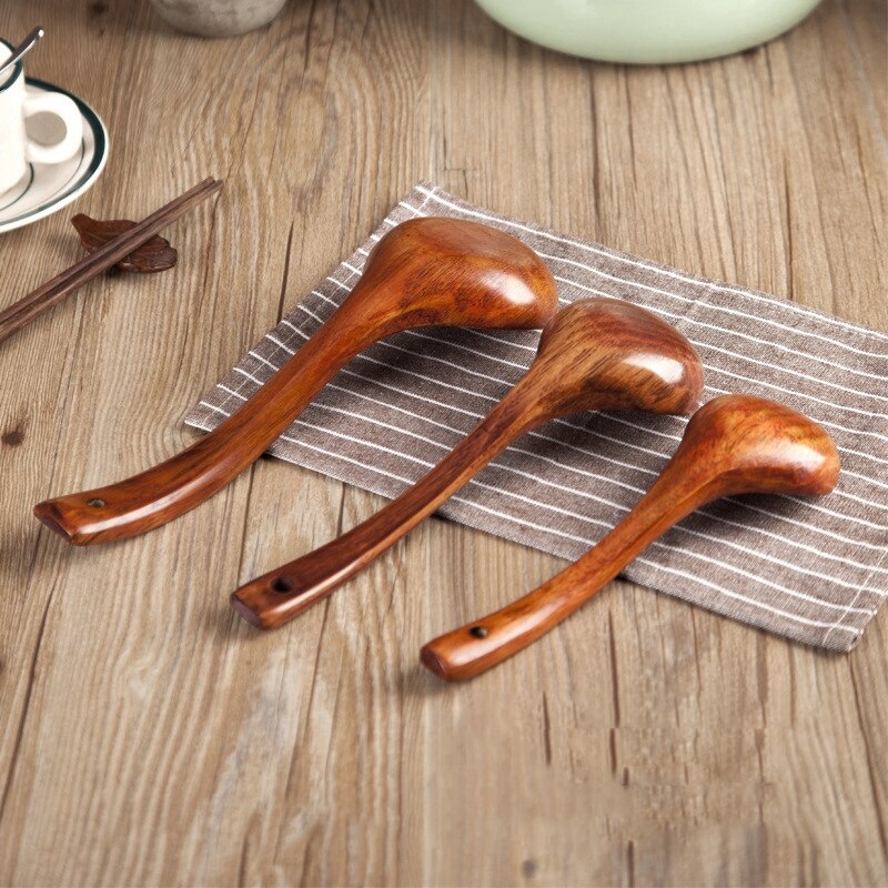 Natuurlijke Hout Lange Steel Rijst Soep Koken Lepels Grote Pollepel Pot Lepel Servies Gereedschap (1 Set Van 3)