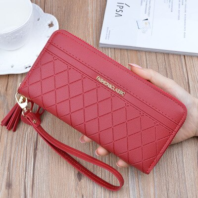 Cartera de mujer con cremallera de gran capacidad monedero Lychee patrón de hoja cartera Clutch billeteras estándar de larga PU: 8