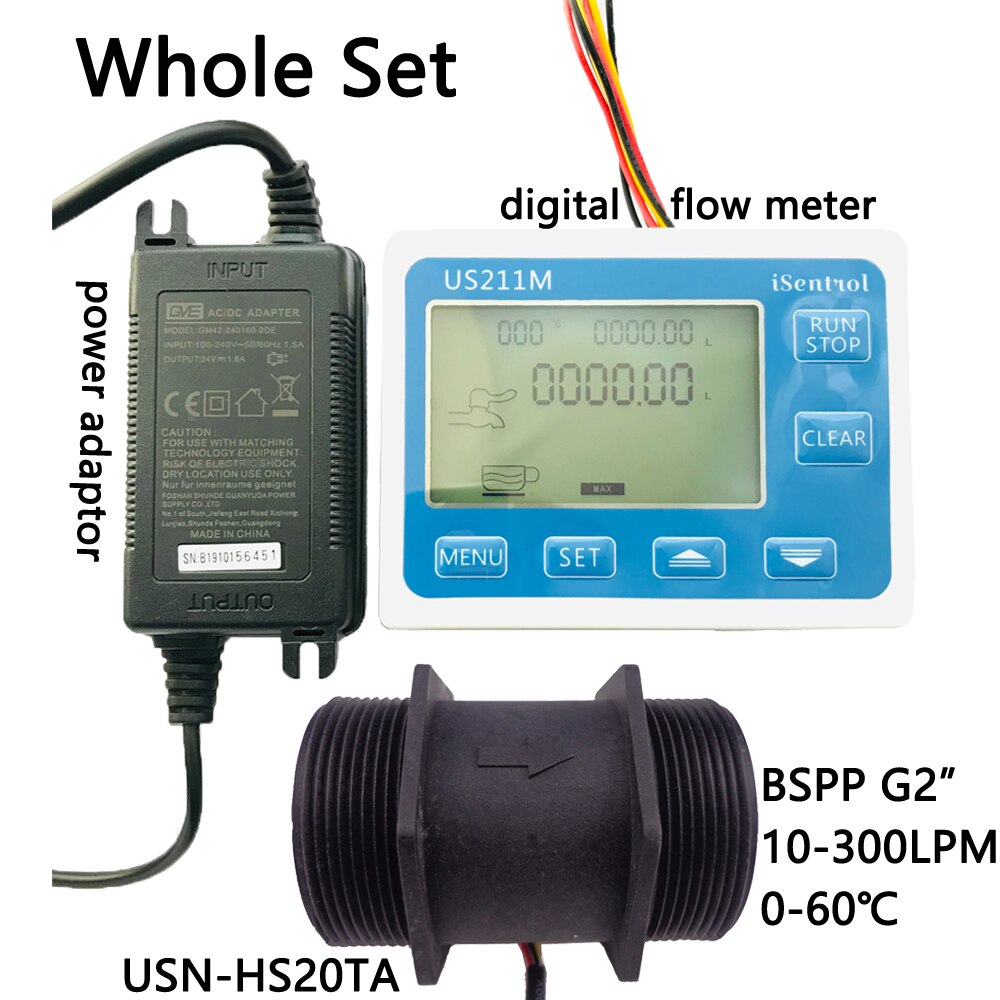 US211M Digitale Flow Meter & USN-HS20TA PA66 Nylon En Fibre Glas Hall Flow Sensor Meting 14-300L/Minbspp G2 "dijiang Saier
