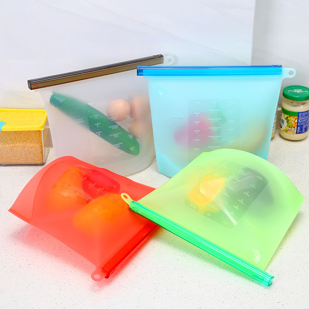 Sqinans bolsas reutilizables de silicona al vacío para almacenamiento de alimentos con cierre, bolsas frescas para nevera, envoltorios, contenedor de comida de cocina, bolsa Ziplock