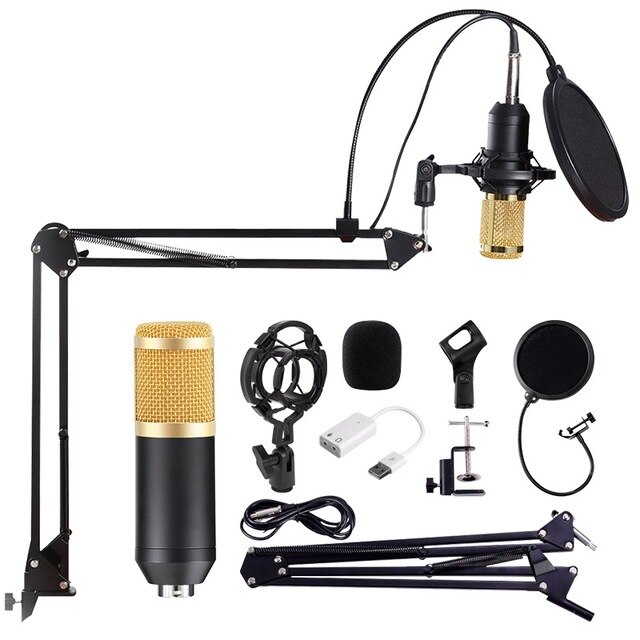 Microphone BM 800 Mic Stand Studio Condenser Microphone Vocal Recording KTV Karaoke Microphone For Computer PC: gold