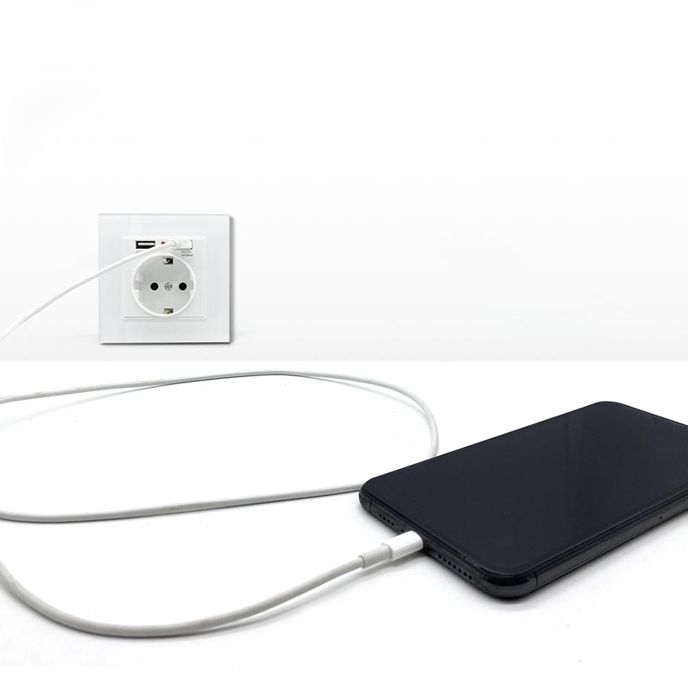 BSEED EU Standard Wall Socket With Double USB Wall Decorative Socket Dual Black Golden White Glass Panel