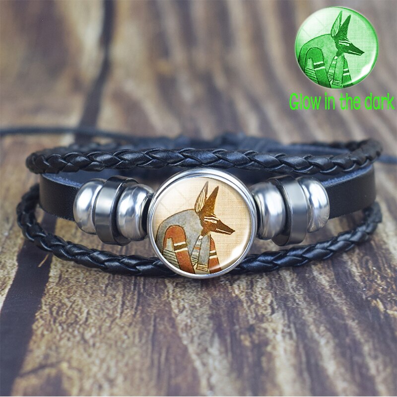 Pulsera de Ankh egipcio que brilla en la oscuridad, brazalete Punk Vintage Antiguo Egipto Anubis Scarab diosa, pulseras multicapa, joyería de amuleto: as show 10