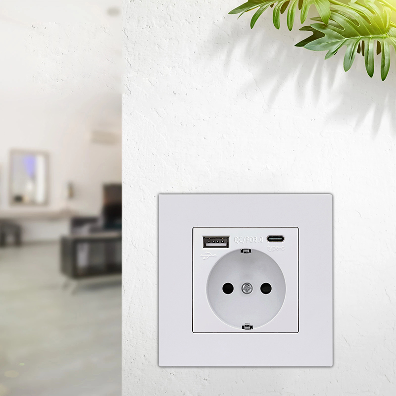 USB Type C Pop Socket French | German Electrical Plug White Panel Wall Power Socket Russian, 2100mA USB-C Fast Charging Outlet