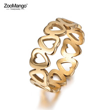 Zoomango Roestvrij Staal Hollow Hart Minnaar Ring Classic Gold Engagement Trouwringen Voor Vrouwen Anneau ZR17154