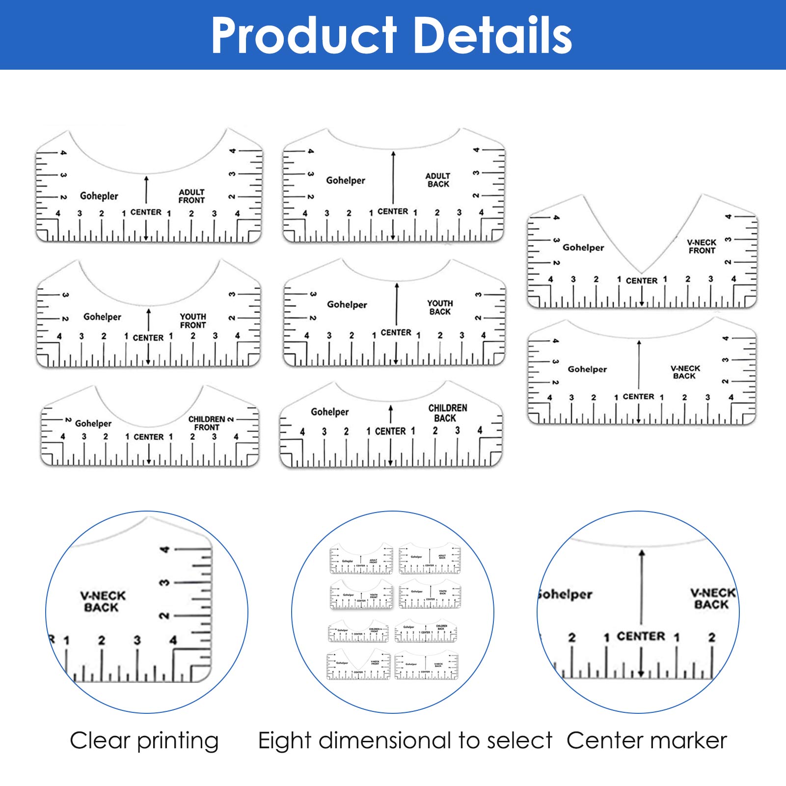 8Pcs T-shirt Guide Ruler V Neck Alignment Tool Tee Designing Guide Tool