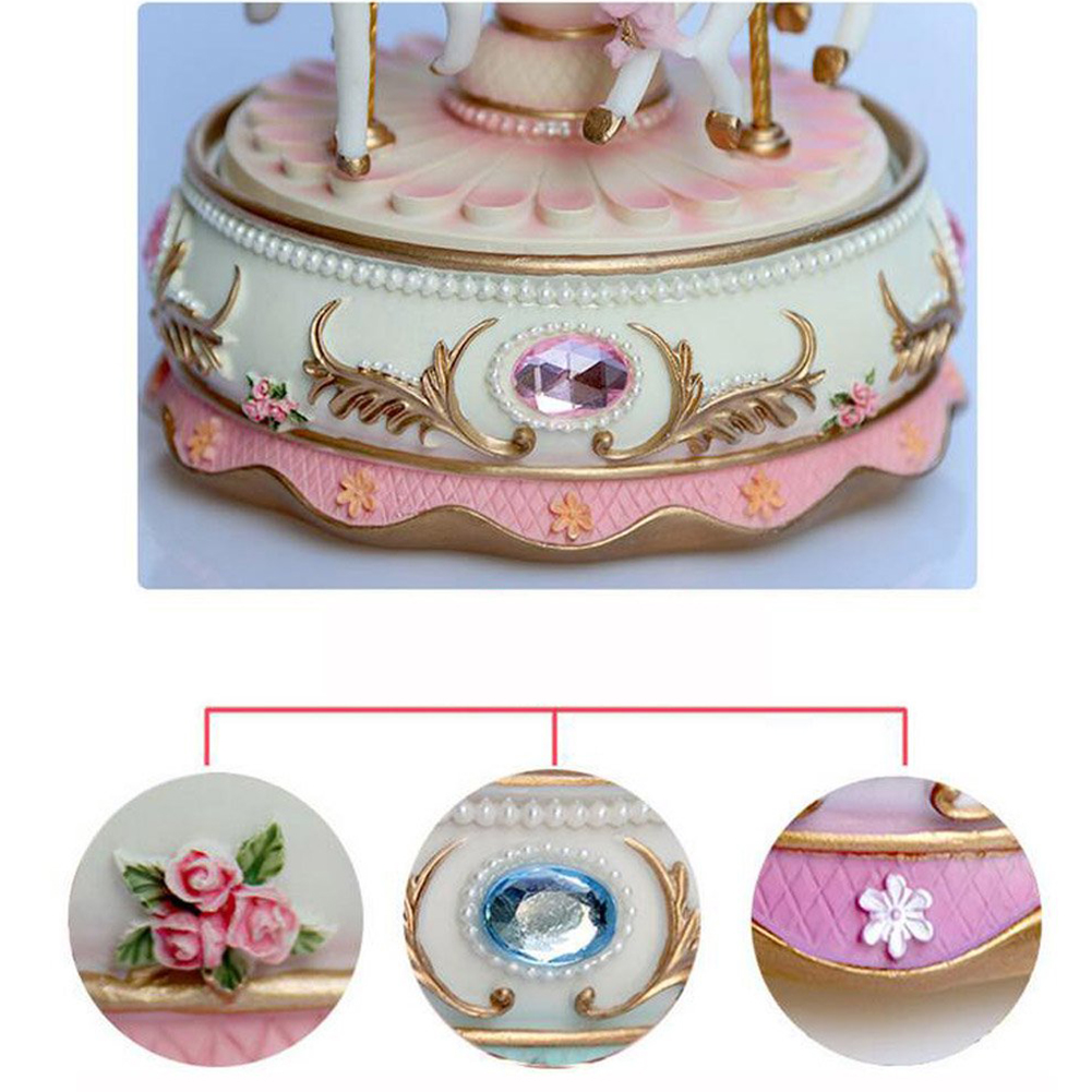 Speelgoed Hars Retro Luxe Carrousel Valentijnsdag Handwerk Thuis Kid Muziekdoos Bruiloft Uurwerk Mechanisme Led Light Decor