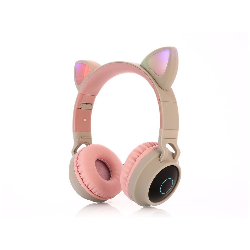 Nette Katze Bluetooth 5,0 Headset Drahtlose Hifi Musik Stereo Bass Kopfhörer LED Licht Handys Mädchen Tochter Headset Für PC: pink grey