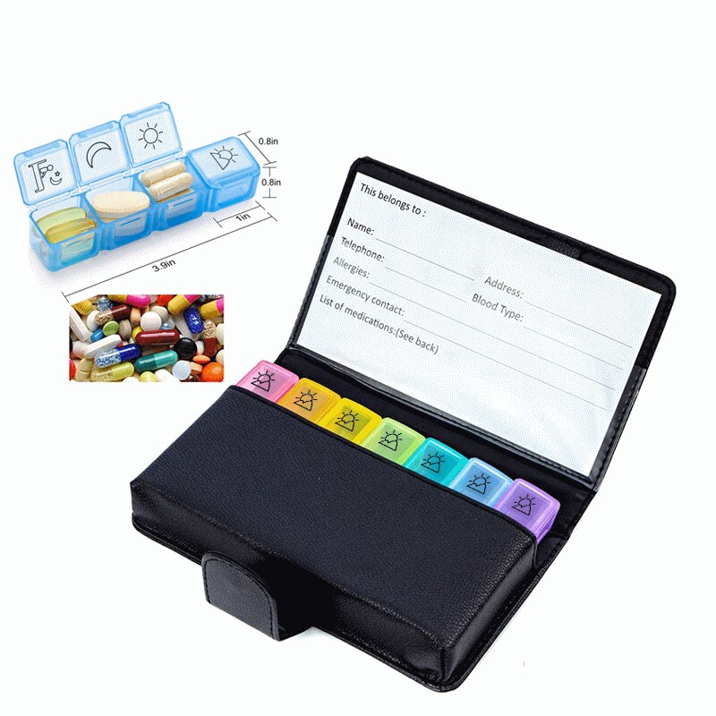 28 Slots Pillendoosje 7 Dagen Wekelijkse Pillendoosje Container Geneeskunde Doos Met Lederen Tas Dispenser Splitter Pil Organizer Case houder: Default Title