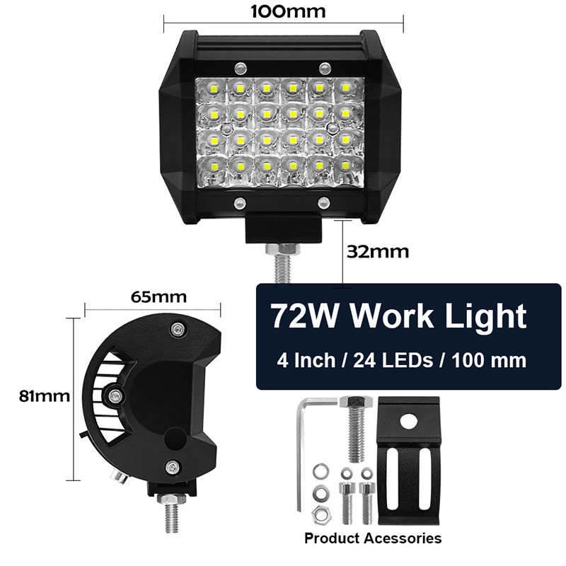 72 W Led Werklampen Bar 72 W Combo Spot Off-Road 6000K Driving Spot Flood Fog Lamp voor Auto Vrachtwagen Boot Suv Koplamp Atv 12V