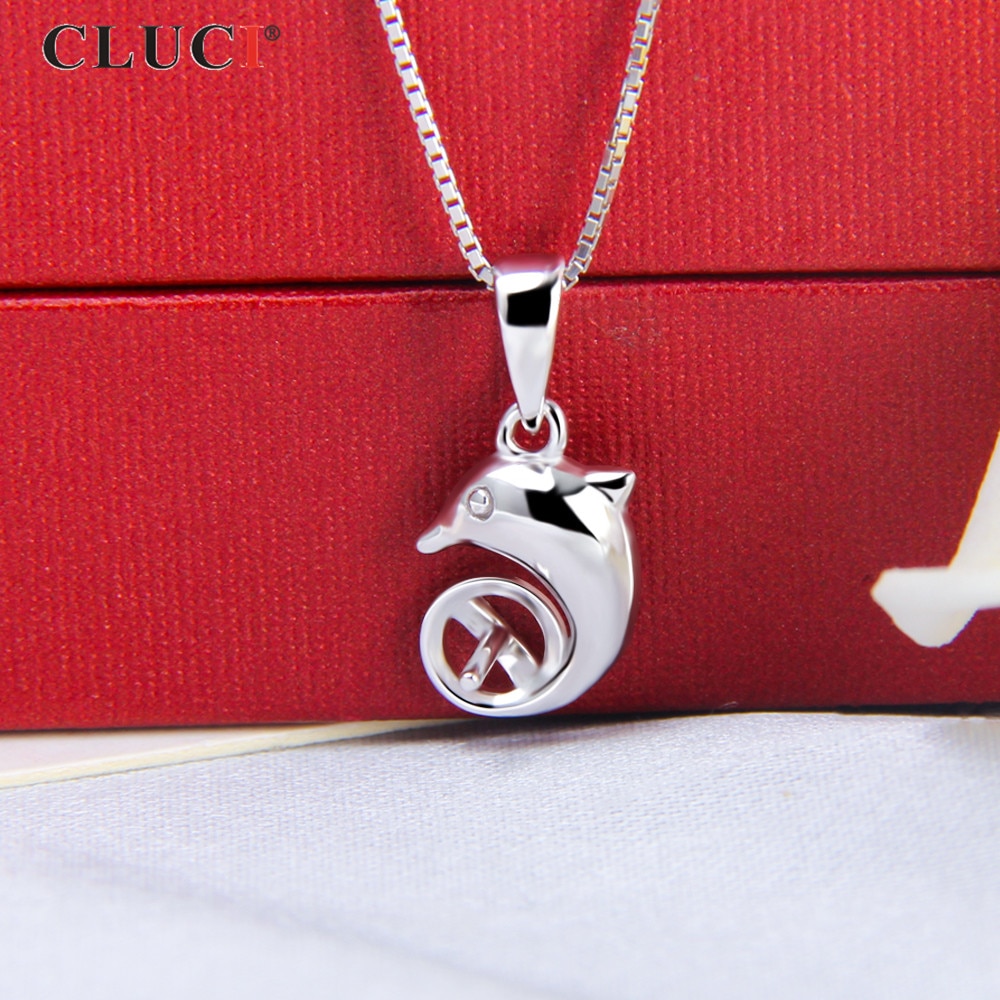 CLUCI 925 Sterling Silver DolphinAnimal accessory for women Can fix Pearl Size 7mm Pearl pendant very Animal Jewelry SP318SB