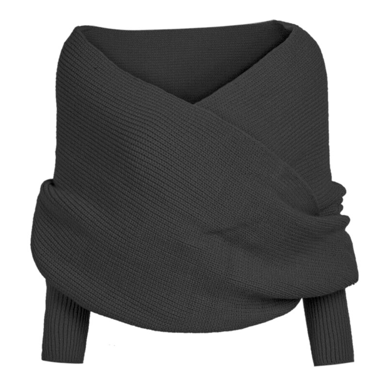 Femmes tricoté pull hauts écharpe avec manchon hiver châle foulards WHShopping: Black