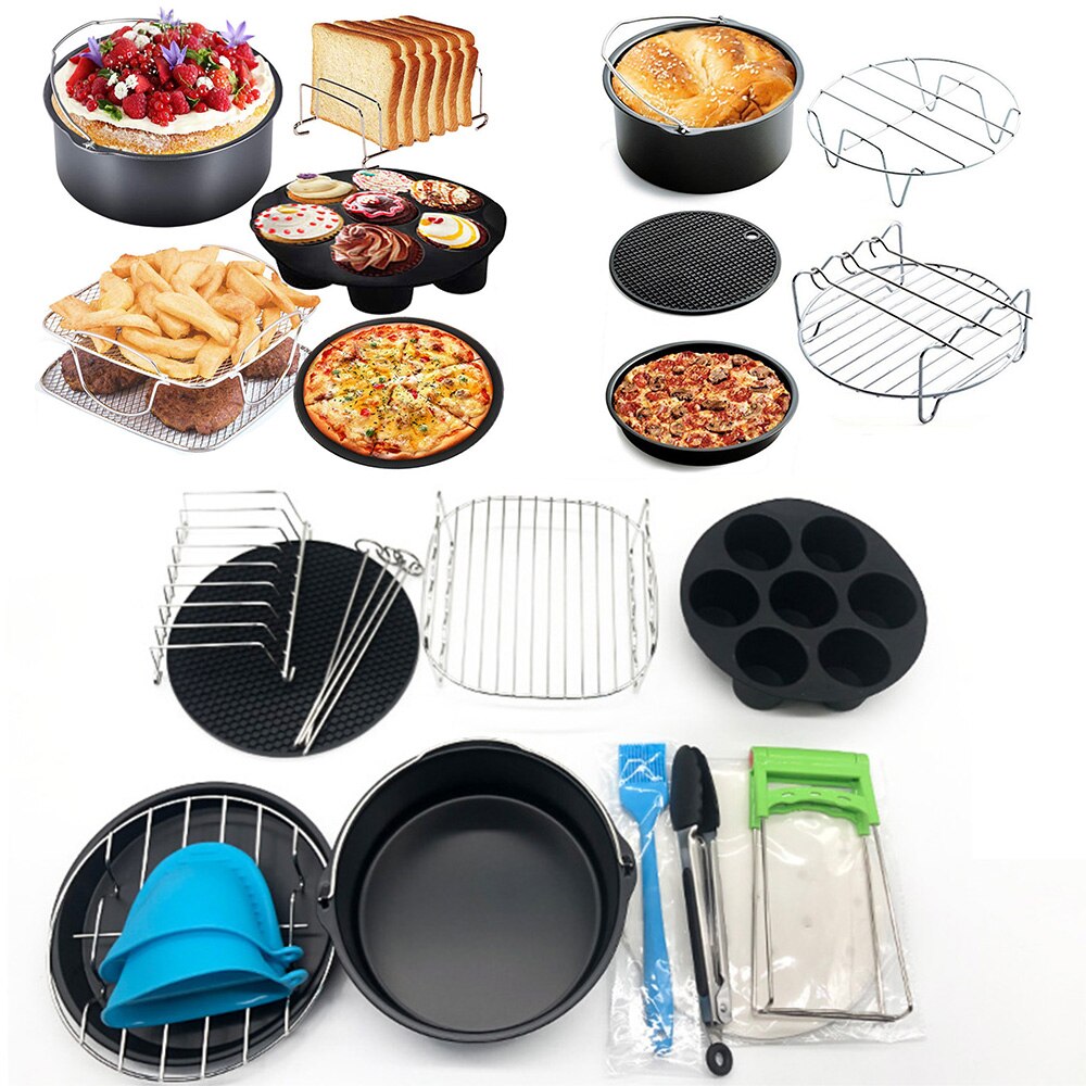 Acessórios 7 12pcs Fritadeira Ar Polegada Cozinha Ferramenta de Cozimento Pizza Placa de Cozimento Cesta Grill Cesta Pote Churrasqueira É Adequado para 7 polegada
