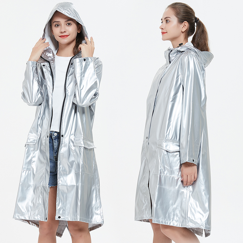 Cool Silver Zacht Leer Regenbui Proof Ins Hipster Netto Rode Lange Regenjas Mannen En Vrouwen Koppels Universele Jas