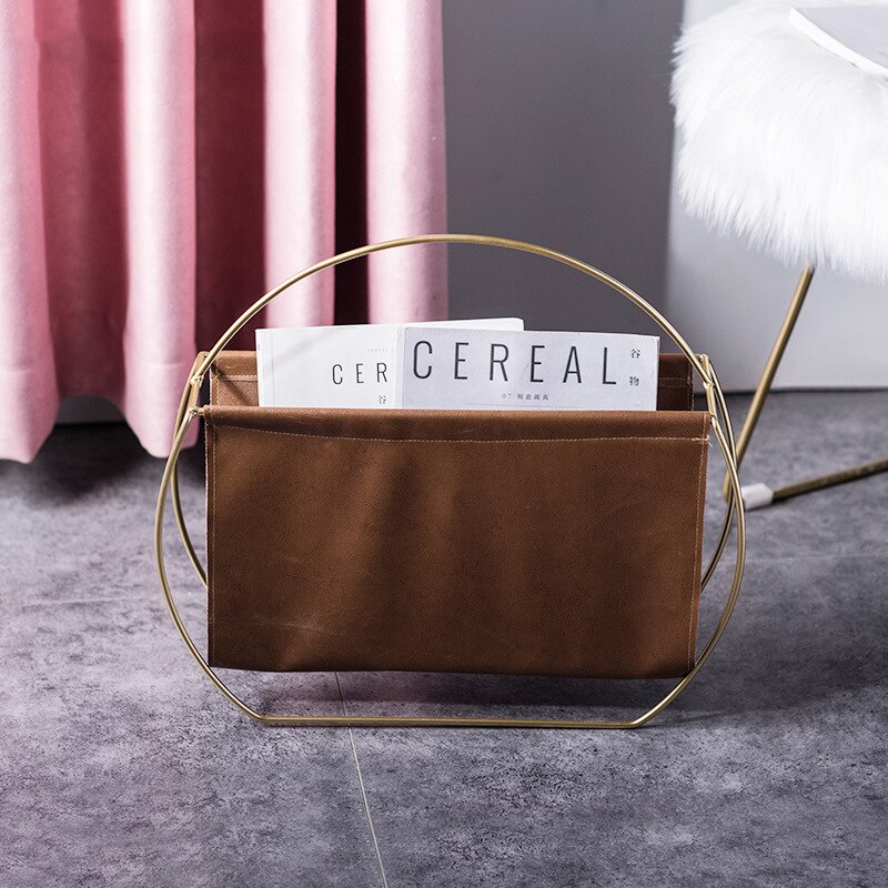 Leather Book Rack Nordic Metal Leather Magazine Rack Iron Home Decor... – Grandado