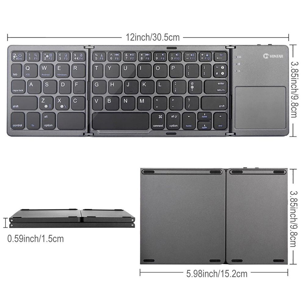 Portable Folding Bluetooth Keyboard Wireless Rechargeable Foldable Klavye Touchpad Keypad for IOS/Android/Windows ipad Tablet