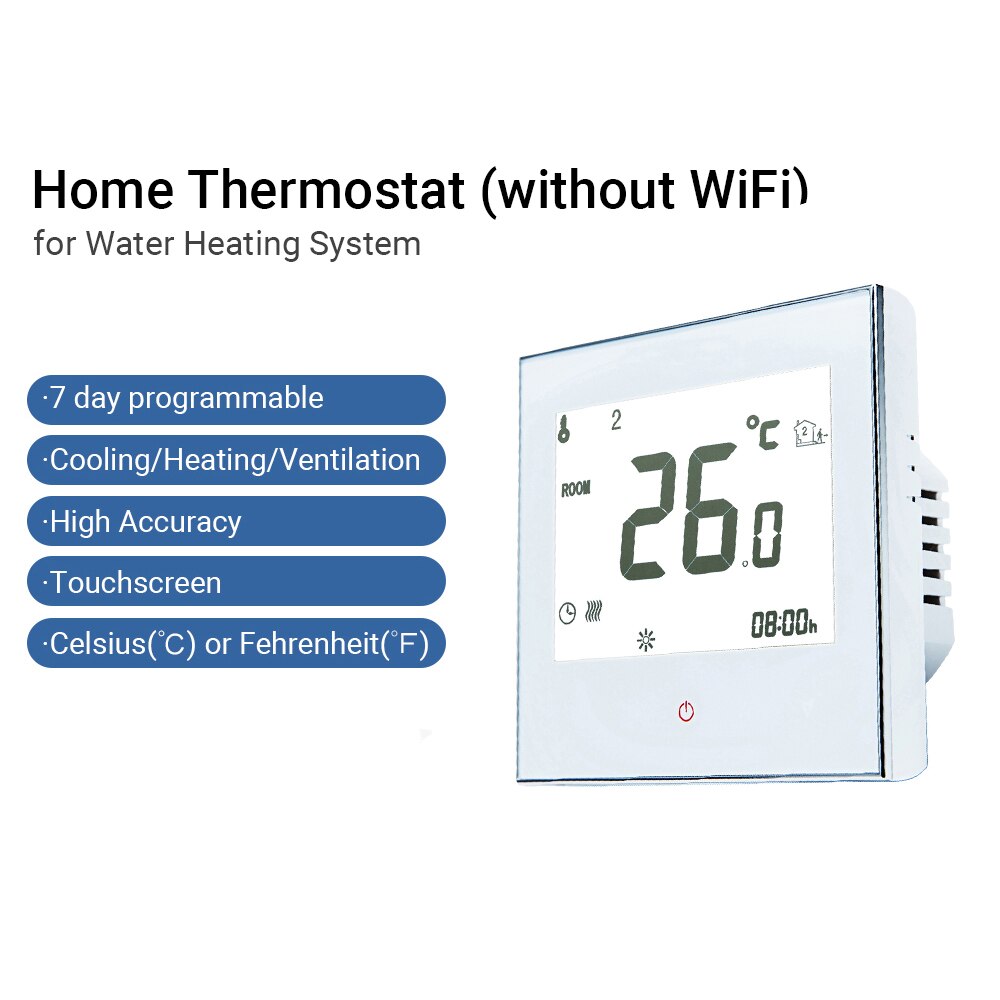 Home Programmable Thermostat for Water Heating System Smart Touchscreen Heat Only Thermostat for Water Recirculating System