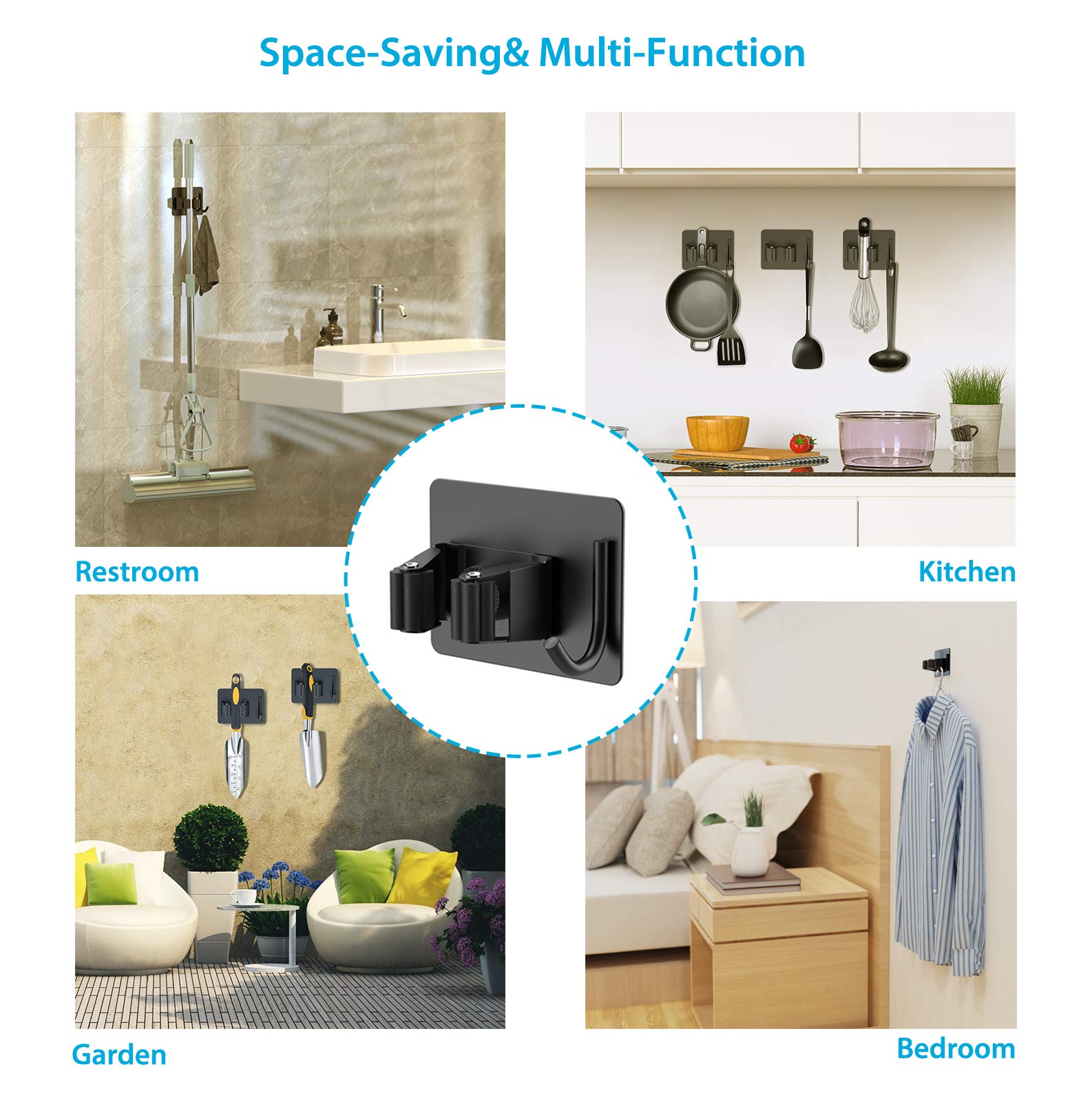 Soporte para fregona de acero inoxidable 304, autoadhesivo montado en la pared, para cocina y baño, colgador de escoba multiusos impermeable, gancho fuerte