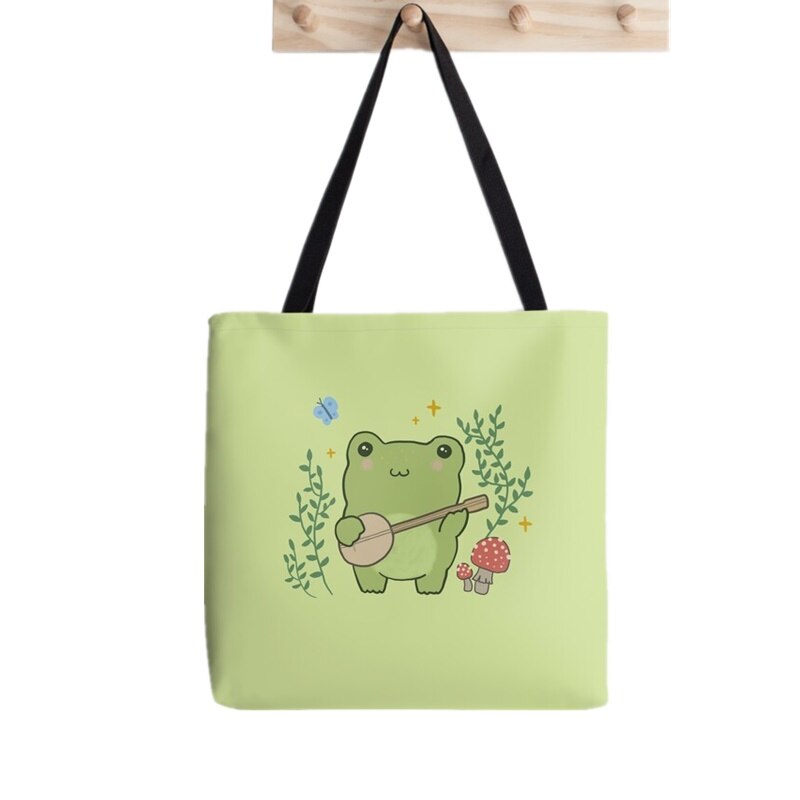 Borsa Shopper da donna The Sun Frog Tarot borsa Kawaii stampata Harajuku Shopping borsa Shopper in tela borsa da ragazza borsa a spalla Tote borsa da donna: F1397