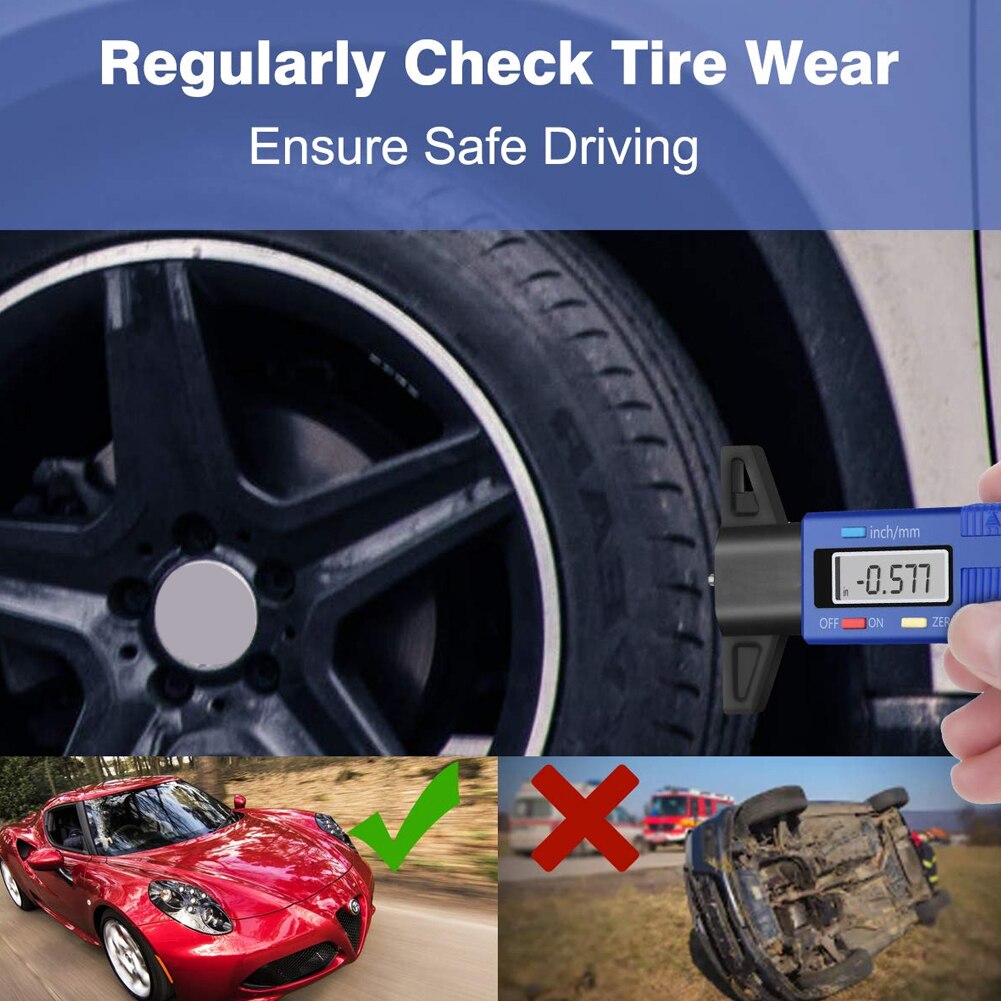 Digital Car Tyre Tire Tread Depth Gauge Meter Measurer Tool Caliper Thickness Gauges Tread Brake Pad Shoe Tire Monitoring System