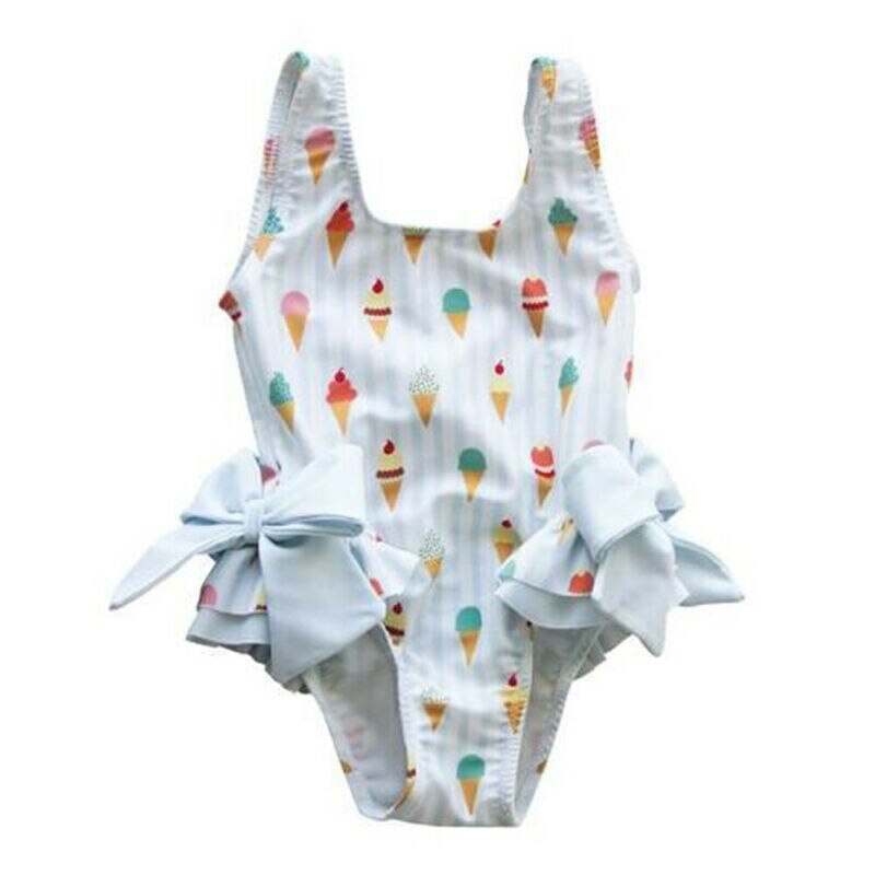Merk baby rompers peuter baby meisjes badmode print ijs bikini set mouwloos strandkleding katoenen strik: 100