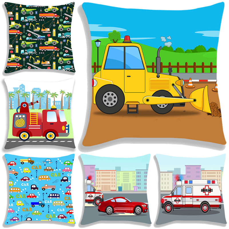 Brandweerwagen/Auto/Graafmachine/Ambulance Print Kussensloop Bank/Slaapkamer Kussenhoes 45*45Cm kussensloop Home Decor Kussensloop Jongens