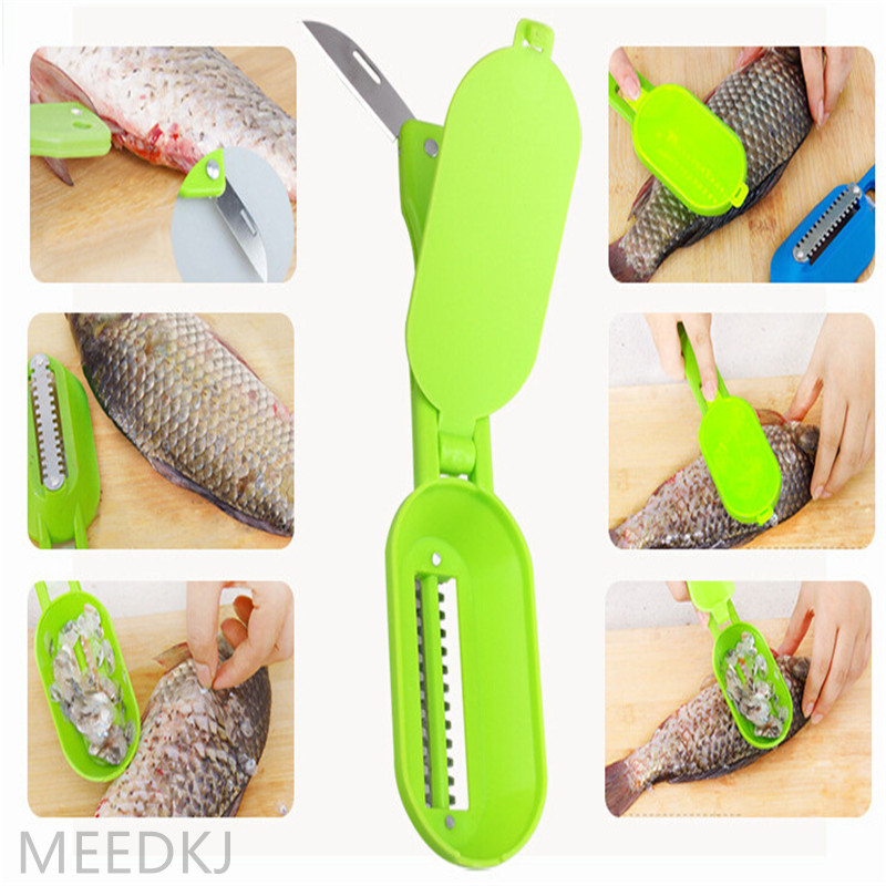 1 st köksvågborttagare rostfritt stål fiskfjällshyvel med lock skrapa scaler fish killer skrapa scaler