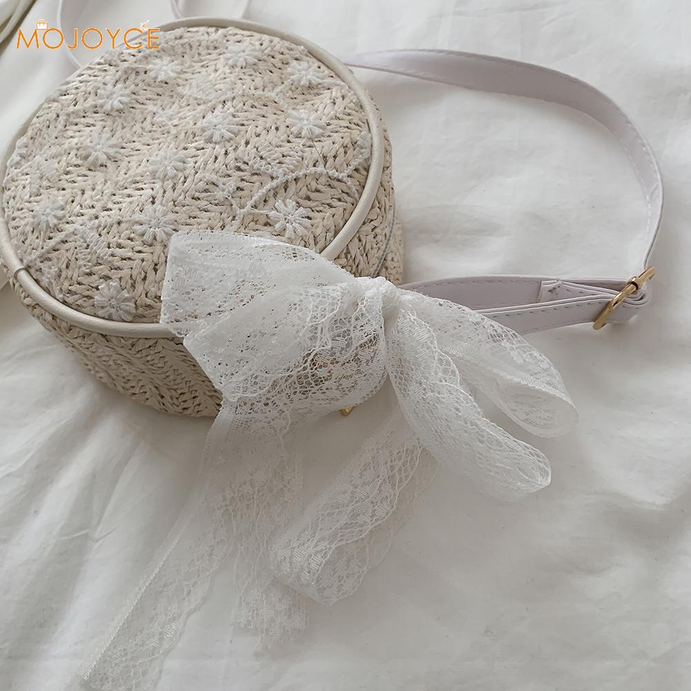 Casual dames vintage crossbody messenger bags voor mode zomer strandvakantie stro kant ronde schoudertassen